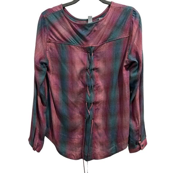 Cloth and stone Red plaid tie back long sleeve blouse top size small - Picture 2 of 7